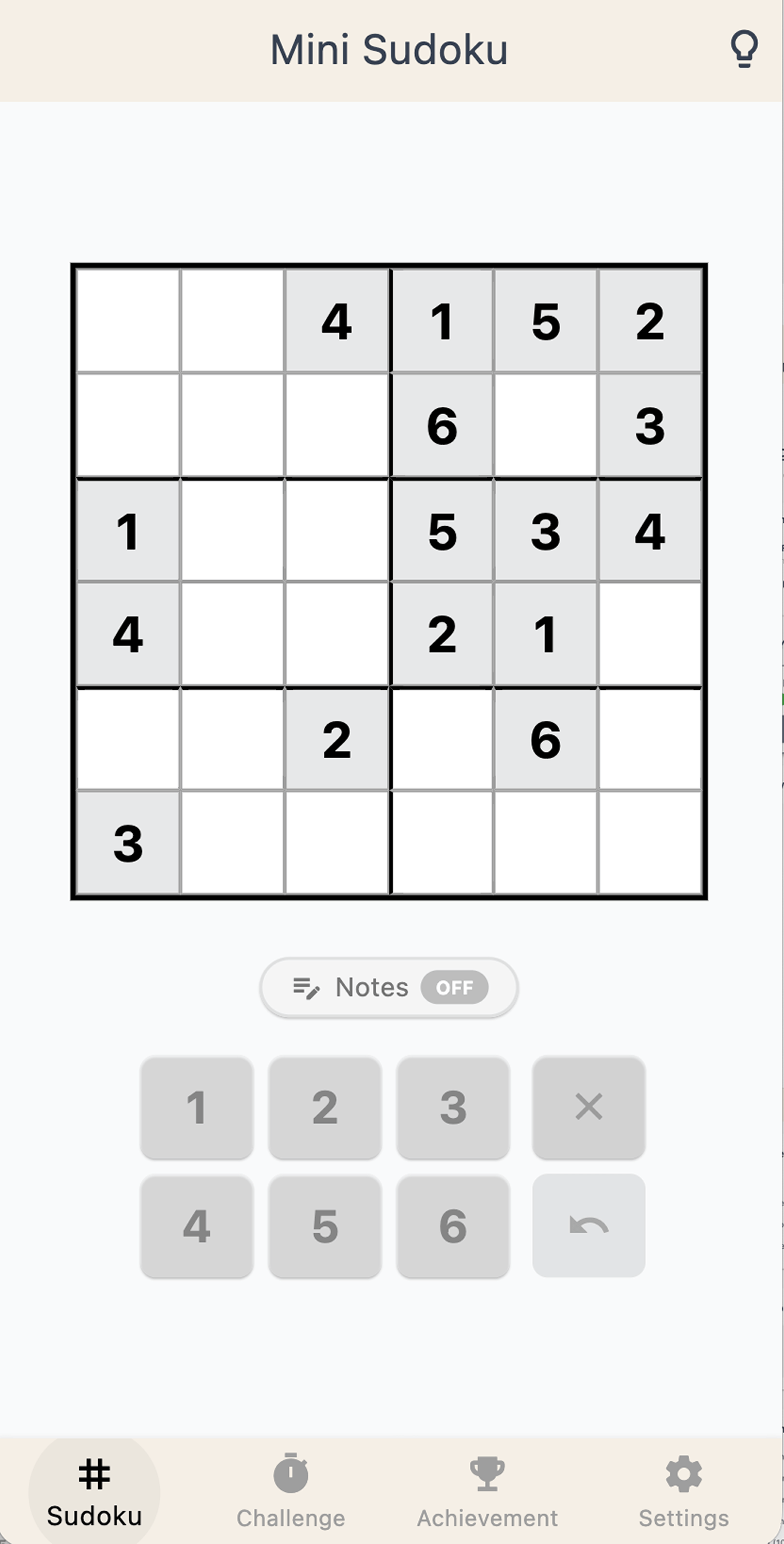 Mini Sudoku 遊戲畫面