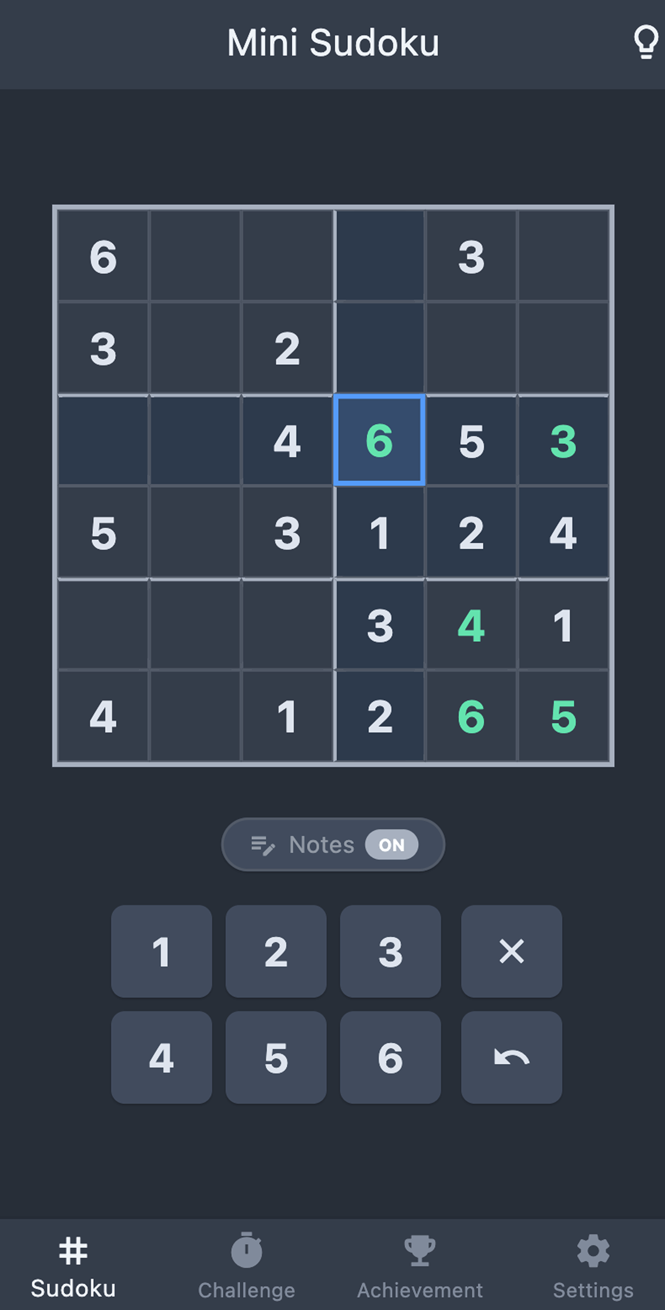 Mini Sudoku 遊戲畫面 (深色模式)